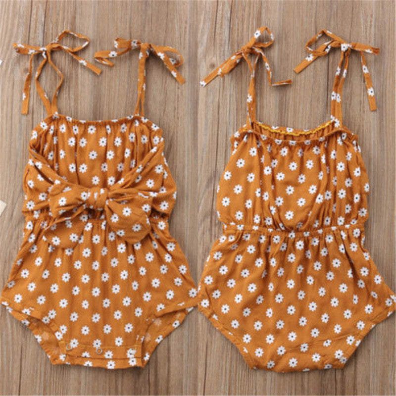 Leora Summer Romper Newborn Baby Girl Strap Bowknot