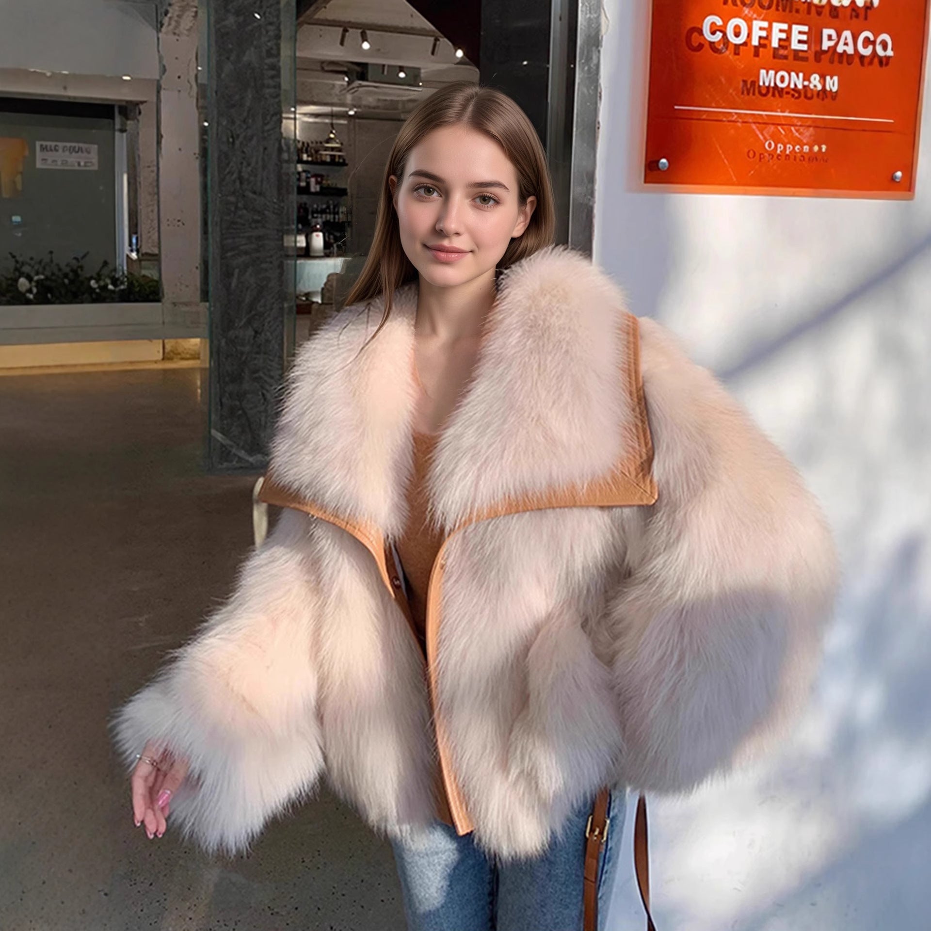 Youth style Faux Fox Fur Coat wear