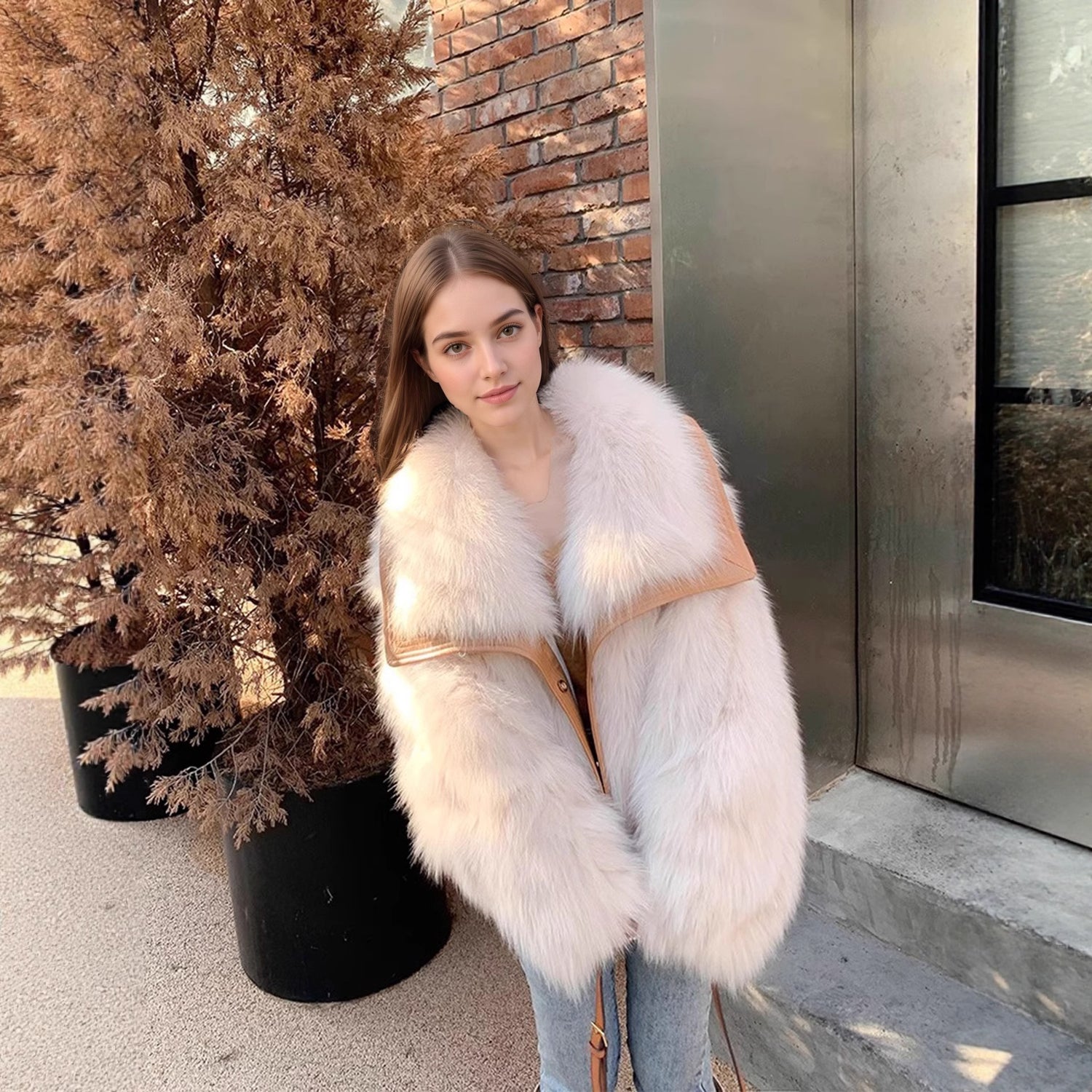 Youth style Faux Fox Fur Coat wear