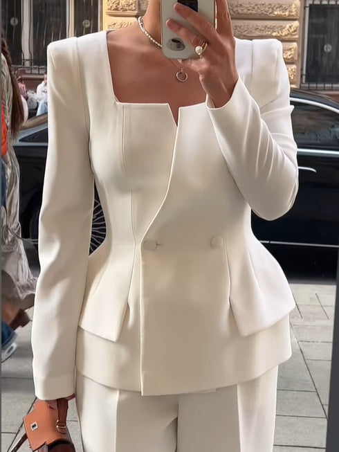  Two-button Square Collar Solid Color Blazer