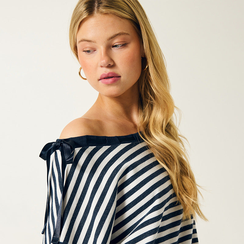Women's Casual Off-shoulder Striped Long-sleeve Top